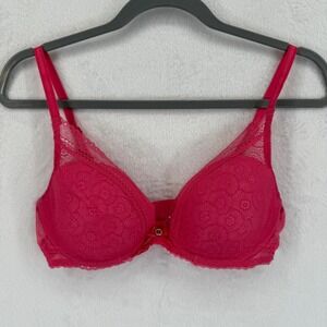 Chantelle Pink‎ Lace Plunge Push Up Bra Womens Size 34D